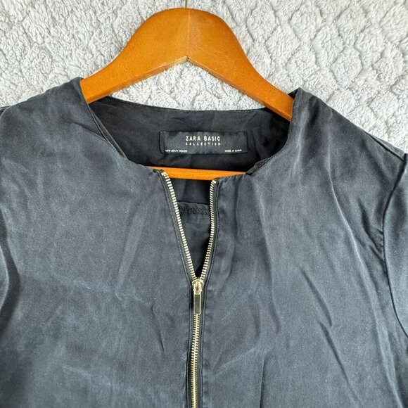 Zara Basic Collection Womens Black Utility Zip Jacket With Pockets Size‎ Medium - Picture 4 of 7